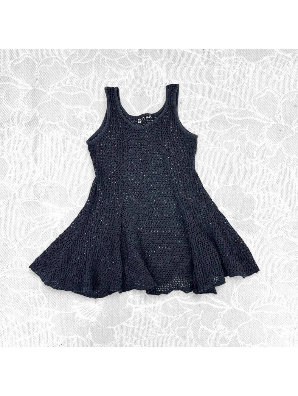 INGEAR Vintage 90s Black Crochet Knit A-Line Tank Dress